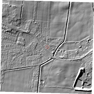 Shaded relief map of the ground around HU129NG, computed from Environment Agency LiDAR. The ground here sits at about 3 m above sea level and falls 7 m across the surrounding 800 m. Surface water reaching this point runs off ground lying to the north-west, 0.8 m higher.