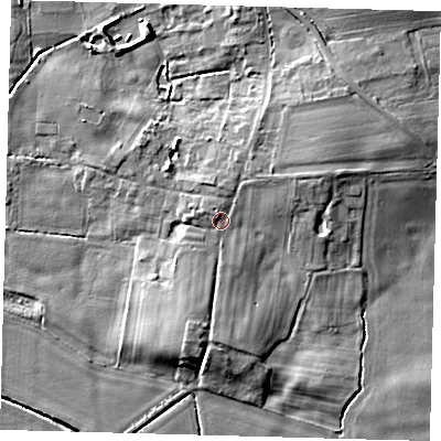 Shaded relief map of the ground around HU129NL, computed from Environment Agency LiDAR. The ground here sits at about 4 m above sea level and falls 8 m across the surrounding 800 m. Surface water reaching this point runs off ground lying to the south-south-west, 3.7 m higher.