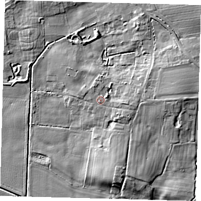 Shaded relief map of the ground around HU129NN, computed from Environment Agency LiDAR. The ground here sits at about 4 m above sea level and falls 8 m across the surrounding 800 m. Surface water reaching this point runs off ground lying to the east, 3.9 m higher.