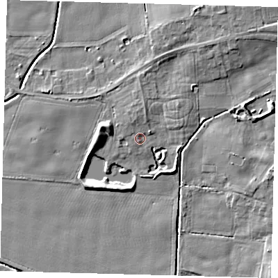 Shaded relief map of the ground around HU129NP, computed from Environment Agency LiDAR. The ground here sits at about 3 m above sea level and falls 7 m across the surrounding 800 m. Surface water reaching this point runs off ground lying to the north-north-west, 1.9 m higher.