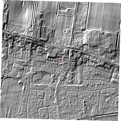 Shaded relief map of the ground around HU129NR, computed from Environment Agency LiDAR. The ground here sits at about 3 m above sea level and falls 6 m across the surrounding 800 m. Surface water reaching this point runs off ground lying to the north-west, 1.8 m higher.