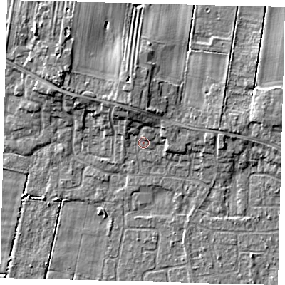Shaded relief map of the ground around HU129NU, computed from Environment Agency LiDAR. The ground here sits at about 3 m above sea level and falls 8 m across the surrounding 800 m. Surface water reaching this point runs off ground lying to the north-north-west, 4.1 m higher.