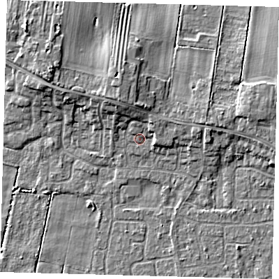 Shaded relief map of the ground around HU129NX, computed from Environment Agency LiDAR. The ground here sits at about 3 m above sea level and falls 8 m across the surrounding 800 m. Surface water reaching this point runs off ground lying to the north, 3.1 m higher.