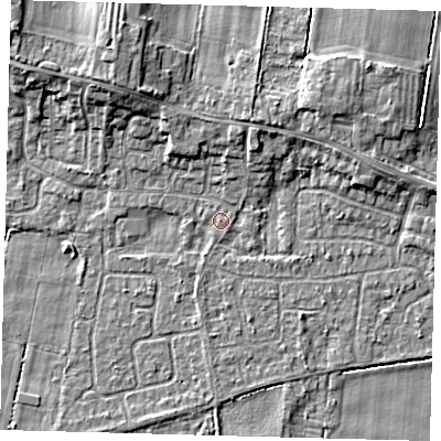 Shaded relief map of the ground around HU129PB, computed from Environment Agency LiDAR. The ground here sits at about 3 m above sea level and falls 6 m across the surrounding 800 m. Surface water reaching this point runs off ground lying to the north-north-east, 3.2 m higher.