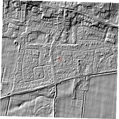 Shaded relief map of the ground around HU129PH, computed from Environment Agency LiDAR. The ground here sits at about 3 m above sea level and falls 6 m across the surrounding 800 m. Surface water reaching this point runs off ground lying to the east, 1.0 m higher.