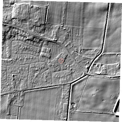 Shaded relief map of the ground around HU129PX, computed from Environment Agency LiDAR. The ground here sits at about 3 m above sea level and falls 6 m across the surrounding 800 m. Surface water reaching this point runs off ground lying to the north-north-west, 2.0 m higher.