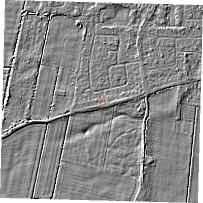 Shaded relief map of the ground around HU129QD, computed from Environment Agency LiDAR. The ground here sits at about 2 m above sea level and falls 3 m across the surrounding 800 m. The ground contributing surface water to this point lies to the south-south-west.