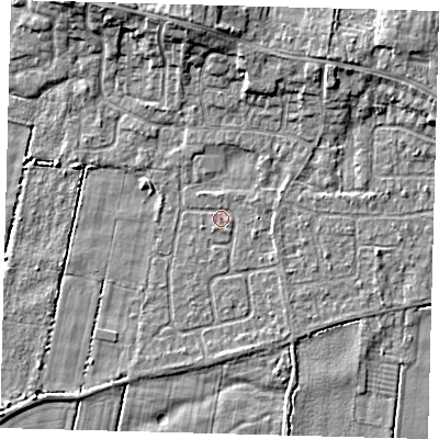 Shaded relief map of the ground around HU129QL, computed from Environment Agency LiDAR. The ground here sits at about 2 m above sea level and falls 6 m across the surrounding 800 m. Surface water reaching this point runs off ground lying to the south-south-east, 1.3 m higher.