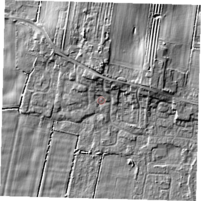 Shaded relief map of the ground around HU129QW, computed from Environment Agency LiDAR. The ground here sits at about 3 m above sea level and falls 8 m across the surrounding 800 m. Surface water reaching this point runs off ground lying to the north-north-west, 4.1 m higher.