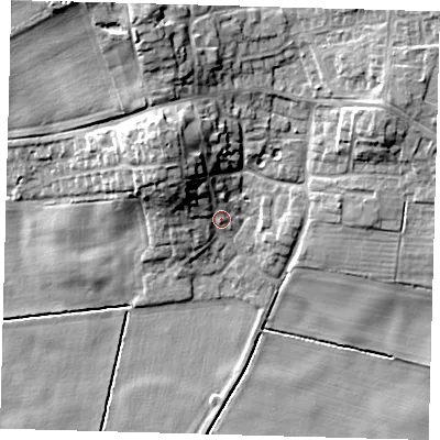 Shaded relief map of the ground around HU129RN, computed from Environment Agency LiDAR. The ground here sits at about 5 m above sea level and falls 16 m across the surrounding 800 m. Surface water reaching this point runs off ground lying to the north-west, 6.7 m higher.