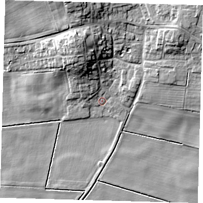 Shaded relief map of the ground around HU129RR, computed from Environment Agency LiDAR. The ground here sits at about 3 m above sea level and falls 14 m across the surrounding 800 m. Surface water reaching this point runs off ground lying to the north-north-west, 9.9 m higher.