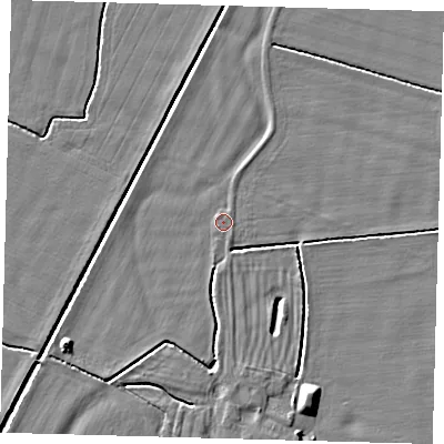 Shaded relief map of the ground around HU129RS, computed from Environment Agency LiDAR. The ground here sits at about 3 m above sea level and falls 6 m across the surrounding 800 m. Surface water reaching this point runs off ground lying to the south-south-west, 0.7 m higher.