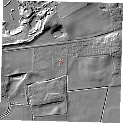 Shaded relief map of the ground around HU129SH, computed from Environment Agency LiDAR. The ground here sits at about 3 m above sea level and falls 18 m across the surrounding 800 m. Surface water reaching this point runs off ground lying to the north-east, 13.8 m higher.