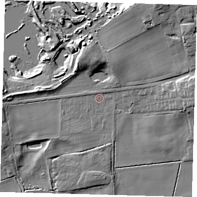 Shaded relief map of the ground around HU129ST, computed from Environment Agency LiDAR. The ground here sits at about 3 m above sea level and falls 22 m across the surrounding 800 m. Surface water reaching this point runs off ground lying to the north-north-east, 15.8 m higher.