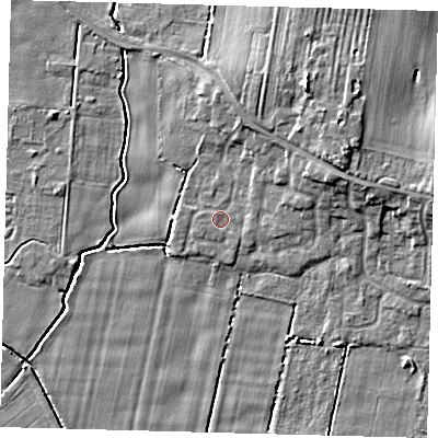 Shaded relief map of the ground around HU129UH, computed from Environment Agency LiDAR. The ground here sits at about 3 m above sea level and falls 8 m across the surrounding 800 m. Surface water reaching this point runs off ground lying to the west-south-west, 0.8 m higher.