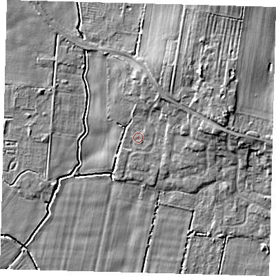Shaded relief map of the ground around HU129UJ, computed from Environment Agency LiDAR. The ground here sits at about 3 m above sea level and falls 8 m across the surrounding 800 m. Surface water reaching this point runs off ground lying to the south-west, 0.8 m higher.