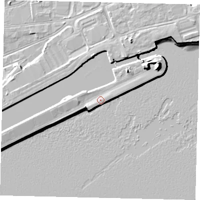 Shaded relief map of the ground around HU12DU, computed from Environment Agency LiDAR. The ground here sits at about 6 m above sea level and falls 15 m across the surrounding 800 m. Surface water reaching this point runs off ground lying to the west-south-west, 1.0 m higher.