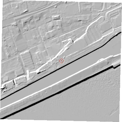 Shaded relief map of the ground around HU12DY, computed from Environment Agency LiDAR. The ground here sits at about 5 m above sea level and falls 9 m across the surrounding 800 m. Surface water reaching this point runs off ground lying to the north-east, 0.6 m higher.