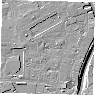 Shaded relief map of the ground around HU12EN, computed from Environment Agency LiDAR. The ground here sits at about 4 m above sea level and falls 9 m across the surrounding 800 m. Surface water reaching this point runs off ground lying to the south-south-east, 5.0 m higher.
