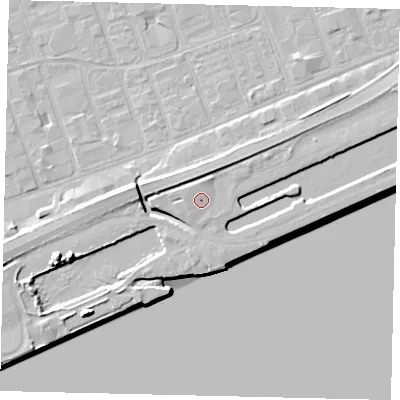 Shaded relief map of the ground around HU12ET, computed from Environment Agency LiDAR. The ground here sits at about 6 m above sea level and falls 11 m across the surrounding 800 m. Surface water reaching this point runs off ground lying to the west-north-west, 1.3 m higher.