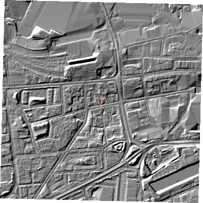Shaded relief map of the ground around HU12PN, computed from Environment Agency LiDAR. The ground here sits at about 2 m above sea level and falls 4 m across the surrounding 800 m. Surface water reaching this point runs off ground lying to the south-east, 3.4 m higher.