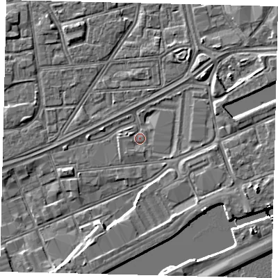 Shaded relief map of the ground around HU12SH, computed from Environment Agency LiDAR. The ground here sits at about 3 m above sea level and falls 9 m across the surrounding 800 m. Surface water reaching this point runs off ground lying to the west-north-west, 1.7 m higher.