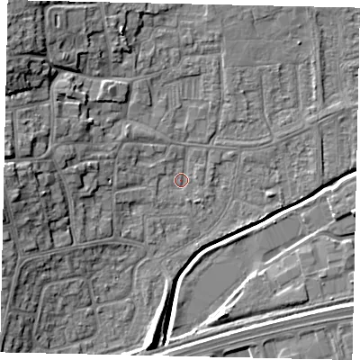Shaded relief map of the ground around HU130AJ, computed from Environment Agency LiDAR. The ground here sits at about 3 m above sea level and falls 14 m across the surrounding 800 m. Surface water reaching this point runs off ground lying to the west-north-west, 6.1 m higher.