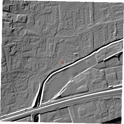 Shaded relief map of the ground around HU130AR, computed from Environment Agency LiDAR. The ground here sits at about 3 m above sea level and falls 11 m across the surrounding 800 m. Surface water reaching this point runs off ground lying to the south-south-west, 7.8 m higher.