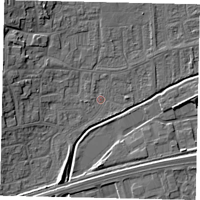 Shaded relief map of the ground around HU130AS, computed from Environment Agency LiDAR. The ground here sits at about 3 m above sea level and falls 11 m across the surrounding 800 m. Surface water reaching this point runs off ground lying to the south-south-west, 8.0 m higher.