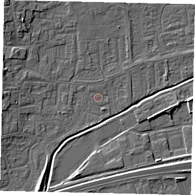 Shaded relief map of the ground around HU130AT, computed from Environment Agency LiDAR. The ground here sits at about 3 m above sea level and falls 10 m across the surrounding 800 m. Surface water reaching this point runs off ground lying to the north-north-west, 0.8 m higher.
