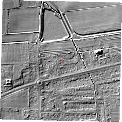 Shaded relief map of the ground around HU130NY, computed from Environment Agency LiDAR. The ground here sits at about 5 m above sea level and falls 9 m across the surrounding 800 m. Surface water reaching this point runs off ground lying to the north-west, 1.0 m higher.