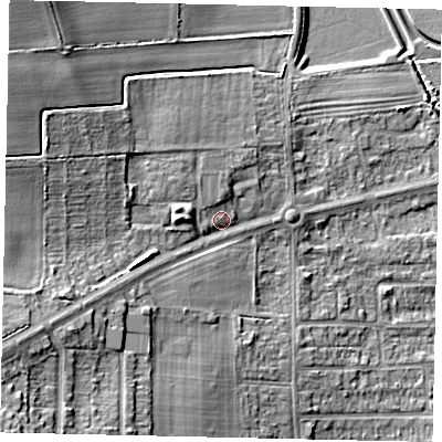 Shaded relief map of the ground around HU139AR, computed from Environment Agency LiDAR. The ground here sits at about 9 m above sea level and falls 17 m across the surrounding 800 m. Surface water reaching this point runs off ground lying to the west-south-west, 11.0 m higher.