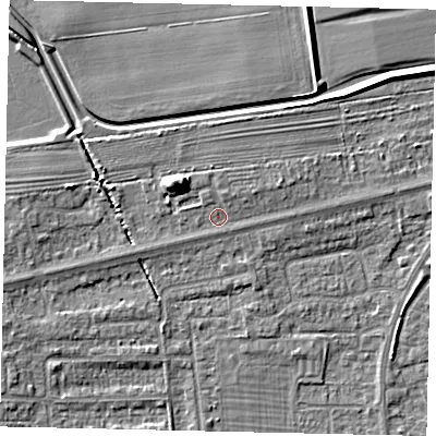 Shaded relief map of the ground around HU139AX, computed from Environment Agency LiDAR. The ground here sits at about 4 m above sea level and falls 8 m across the surrounding 800 m. Surface water reaching this point runs off ground lying to the north-west, 6.9 m higher.