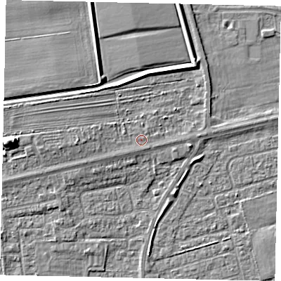 Shaded relief map of the ground around HU139AY, computed from Environment Agency LiDAR. The ground here sits at about 4 m above sea level and falls 8 m across the surrounding 800 m. Surface water reaching this point runs off ground lying to the south-west, 0.6 m higher.