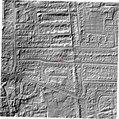 Shaded relief map of the ground around HU139BW, computed from Environment Agency LiDAR. The ground here sits at about 4 m above sea level and falls 7 m across the surrounding 800 m. Surface water reaching this point runs off ground lying to the west-north-west, 5.5 m higher.