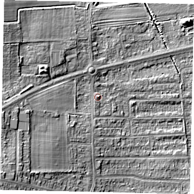 Shaded relief map of the ground around HU139BX, computed from Environment Agency LiDAR. The ground here sits at about 7 m above sea level and falls 14 m across the surrounding 800 m. Surface water reaching this point runs off ground lying to the south-west, 11.1 m higher.