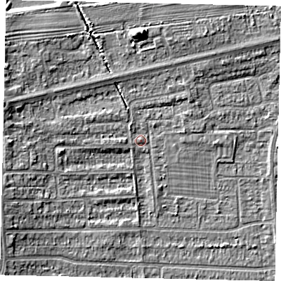 Shaded relief map of the ground around HU139DF, computed from Environment Agency LiDAR. The ground here sits at about 4 m above sea level and falls 7 m across the surrounding 800 m. Surface water reaching this point runs off ground lying to the west-north-west, 4.4 m higher.