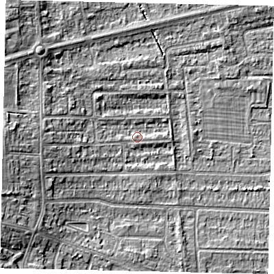 Shaded relief map of the ground around HU139DL, computed from Environment Agency LiDAR. The ground here sits at about 4 m above sea level and falls 8 m across the surrounding 800 m. The ground contributing surface water to this point lies to the east.