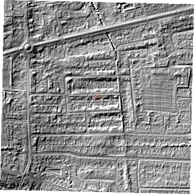Shaded relief map of the ground around HU139DQ, computed from Environment Agency LiDAR. The ground here sits at about 4 m above sea level and falls 7 m across the surrounding 800 m. Surface water reaching this point runs off ground lying to the west-south-west, 4.6 m higher.