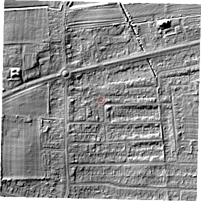Shaded relief map of the ground around HU139DR, computed from Environment Agency LiDAR. The ground here sits at about 5 m above sea level and falls 11 m across the surrounding 800 m. Surface water reaching this point runs off ground lying to the west-south-west, 8.3 m higher.