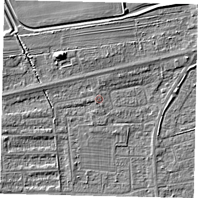 Shaded relief map of the ground around HU139DU, computed from Environment Agency LiDAR. The ground here sits at about 4 m above sea level and falls 8 m across the surrounding 800 m. Surface water reaching this point runs off ground lying to the west-south-west, 0.9 m higher.