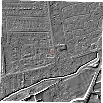 Shaded relief map of the ground around HU139ED, computed from Environment Agency LiDAR. The ground here sits at about 3 m above sea level and falls 9 m across the surrounding 800 m. Surface water reaching this point runs off ground lying to the south, 1.2 m higher.