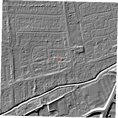 Shaded relief map of the ground around HU139EE, computed from Environment Agency LiDAR. The ground here sits at about 3 m above sea level and falls 10 m across the surrounding 800 m. Surface water reaching this point runs off ground lying to the south-east, 1.2 m higher.