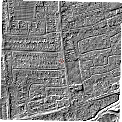 Shaded relief map of the ground around HU139EG, computed from Environment Agency LiDAR. The ground here sits at about 3 m above sea level and falls 4 m across the surrounding 800 m. Surface water reaching this point runs off ground lying to the west-south-west, 2.2 m higher.