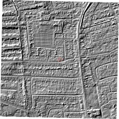 Shaded relief map of the ground around HU139EH, computed from Environment Agency LiDAR. The ground here sits at about 3 m above sea level and falls 3 m across the surrounding 800 m. Surface water reaching this point runs off ground lying to the north-north-west, 1.6 m higher.