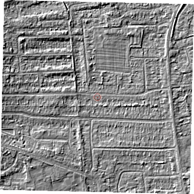 Shaded relief map of the ground around HU139EJ, computed from Environment Agency LiDAR. The ground here sits at about 3 m above sea level and falls 4 m across the surrounding 800 m. Surface water reaching this point runs off ground lying to the west, 3.7 m higher.