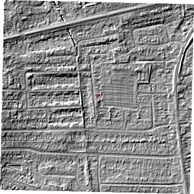 Shaded relief map of the ground around HU139EL, computed from Environment Agency LiDAR. The ground here sits at about 3 m above sea level and falls 4 m across the surrounding 800 m. Surface water reaching this point runs off ground lying to the west-north-west, 3.6 m higher.