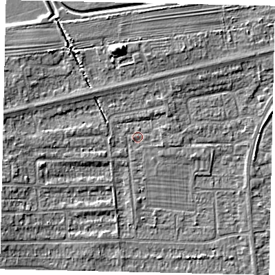 Shaded relief map of the ground around HU139EN, computed from Environment Agency LiDAR. The ground here sits at about 4 m above sea level and falls 7 m across the surrounding 800 m. Surface water reaching this point runs off ground lying to the east-south-east, 1.0 m higher.
