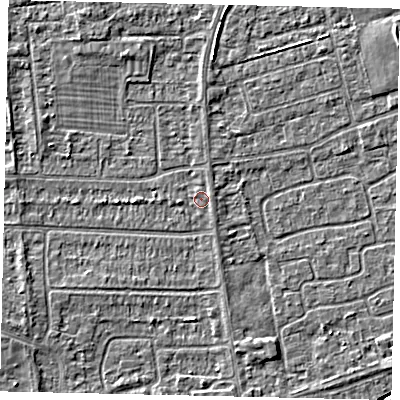 Shaded relief map of the ground around HU139EQ, computed from Environment Agency LiDAR. The ground here sits at about 3 m above sea level and falls 3 m across the surrounding 800 m. Surface water reaching this point runs off ground lying to the west, 0.8 m higher.