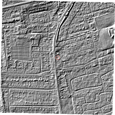 Shaded relief map of the ground around HU139EU, computed from Environment Agency LiDAR. The ground here sits at about 3 m above sea level and falls 3 m across the surrounding 800 m. Surface water reaching this point runs off ground lying to the east-south-east, 0.9 m higher.